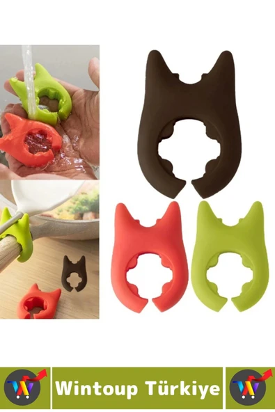 Yüksek Isıya Dayanklı Kaymaz Hijyenik Güvenli Pratik Spatula Çatal Tava Tencere Silikon Kaşık Tutucu - Resim 3