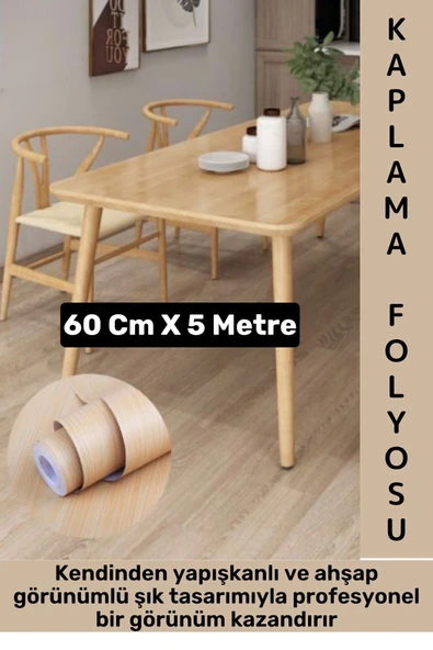 Kolay Temizlenir Su Yağ Neme Dayanıklı Şık Ahşap Görünümlü Kendinden Yapışkanlı Kaplama Kağıdı 5 Mtr ürün görseli