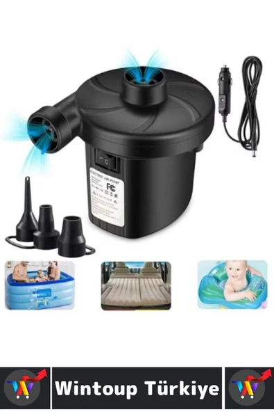 Premium Kamp Outdoor Su Sporları Şişirme Boşaltma 3 Başlıklı Çift Yönlü Elektrikli Hava Pompası - Resim 2