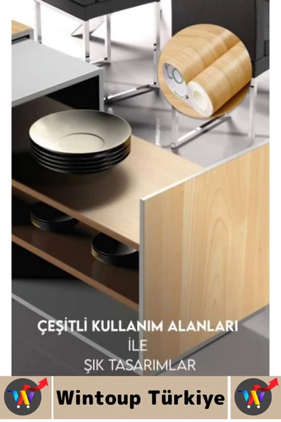 Kolay Temizlenir Su Yağ Neme Dayanıklı Şık Ahşap Görünümlü Kendinden Yapışkanlı Kaplama Kağıdı 5 Mtr - Resim 3