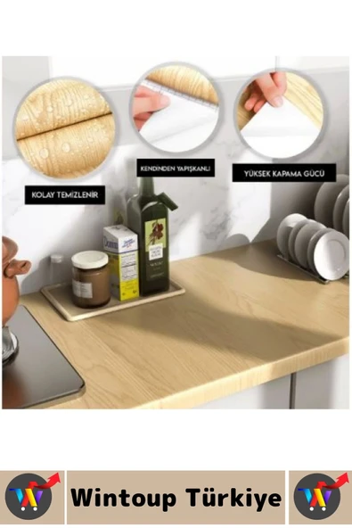 Kolay Temizlenir Su Yağ Neme Dayanıklı Şık Ahşap Görünümlü Kendinden Yapışkanlı Kaplama Kağıdı 5 Mtr - Resim 2