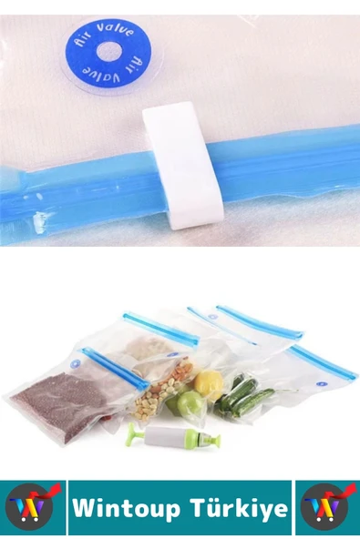 Kolay Kullanım Et Sebze Balık Gıda Manuel Pompalı Vakumlama Saklama Poşeti Özel Set 15 Poşet+1 Pompa - Resim 2