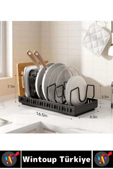 Mutfak Dolap İçi Tezgah Dağınıklık Önleyen Montajsız Teleskopik Raylı Tava Tencere Organizeri - Resim 8