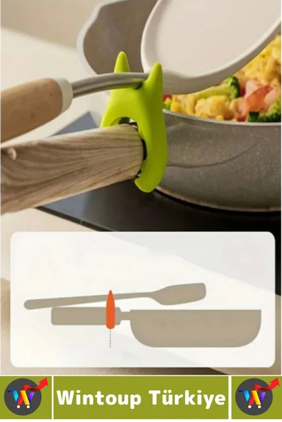 Yüksek Isıya Dayanklı Kaymaz Hijyenik Güvenli Pratik Spatula Çatal Tava Tencere Silikon Kaşık Tutucu - Resim 2