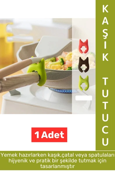 Yüksek Isıya Dayanklı Kaymaz Hijyenik Güvenli Pratik Spatula Çatal Tava Tencere Silikon Kaşık Tutucu ürün görseli