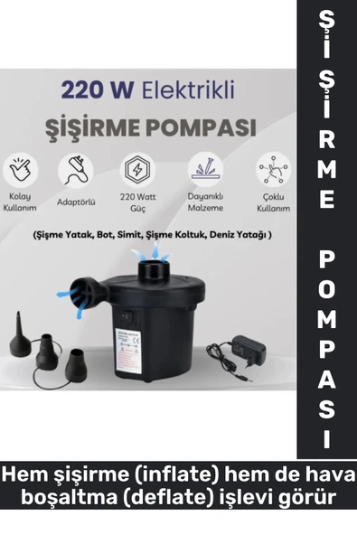 Premium Kamp Outdoor Su Sporları Şişirme Boşaltma 3 Başlıklı Çift Yönlü Elektrikli Hava Pompası ürün görseli 1