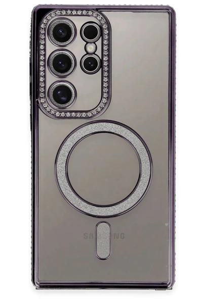 Samsung Galaxy S24 Ultra Kılıf Joke Simli Magneticsafe Kılıf - Derin Mor - Resim 2