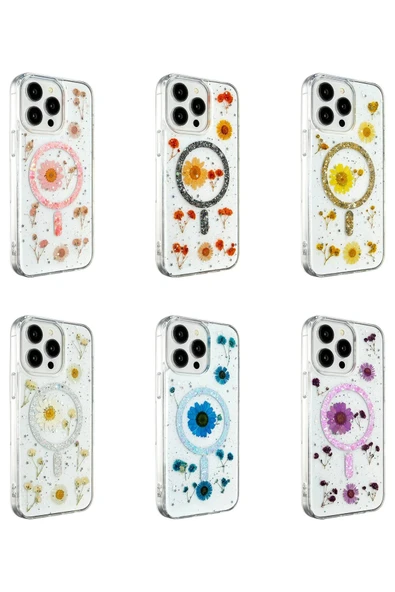 iPhone 15 Pro Kılıf Daisy Simli Magsafe Kapak - Pembe - Resim 3