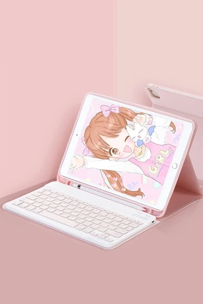 iPad 5 Air 9.7 Kılıf KC01 Smart Klavyeli Tablet Kılıfı - Pembe ürün görseli