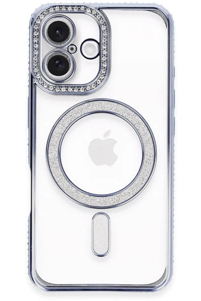 iPhone 16 Kılıf Joke Simli Magneticsafe Kılıf - Mavi - Resim 2