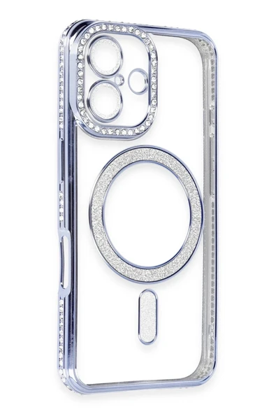 iPhone 16 Kılıf Joke Simli Magneticsafe Kılıf - Mavi - Resim 3