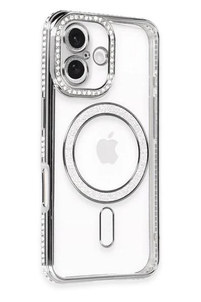 iPhone 16 Plus Kılıf Joke Simli Magneticsafe Kılıf - Gri - Resim 2