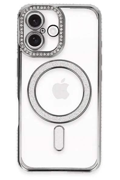 iPhone 16 Plus Kılıf Joke Simli Magneticsafe Kılıf - Gri ürün görseli 1