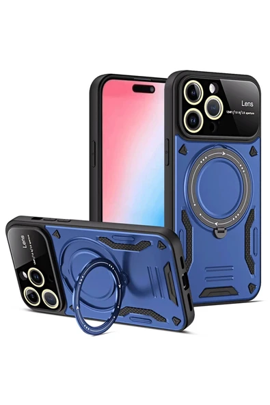 iPhone 16 Pro Max Kılıf Joy Lens Standlı Kapak - Lacivert ürün görseli 1