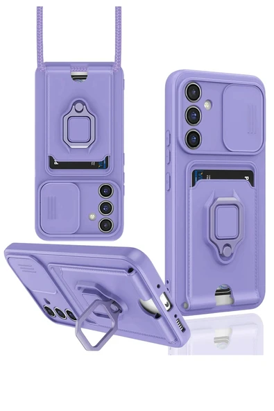 Samsung Galaxy S24 FE Kılıf Zuma Kartvizitli Yüzüklü Silikon - Lila ürün görseli