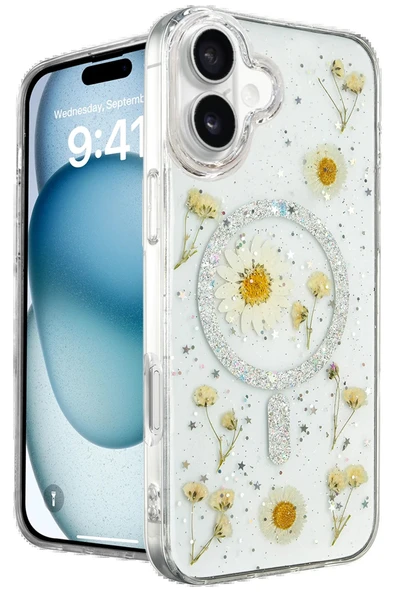 iPhone 16 Kılıf Daisy Simli Magsafe Kapak - Gümüş ürün görseli