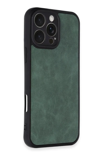 iPhone 16 Pro Max Kılıf Aras Deri Kapak - Koyu Yeşil - Resim 2