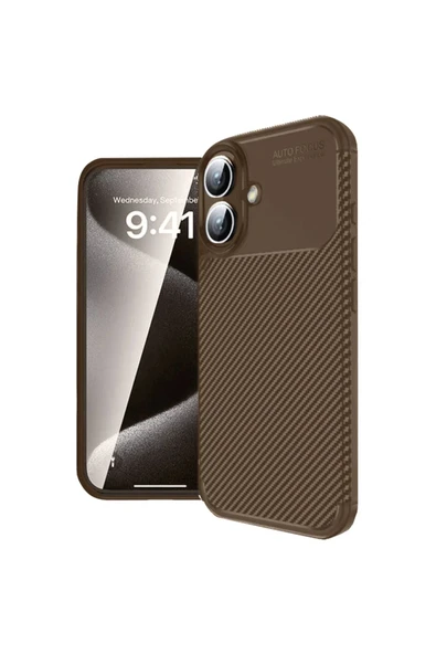 iPhone 16 Kılıf Auto Focus Karbon Kapak - Kahverengi ürün görseli