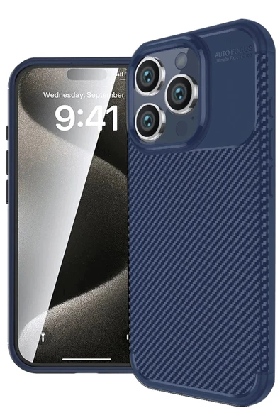 iPhone 16 Pro Max Kılıf Auto Focus Karbon Kapak - Lacivert ürün görseli