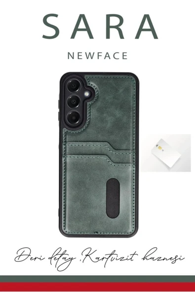 Samsung Galaxy A06 Kılıf Sara Kartvizitli Deri Kılıf - Kırmızı - Resim 2