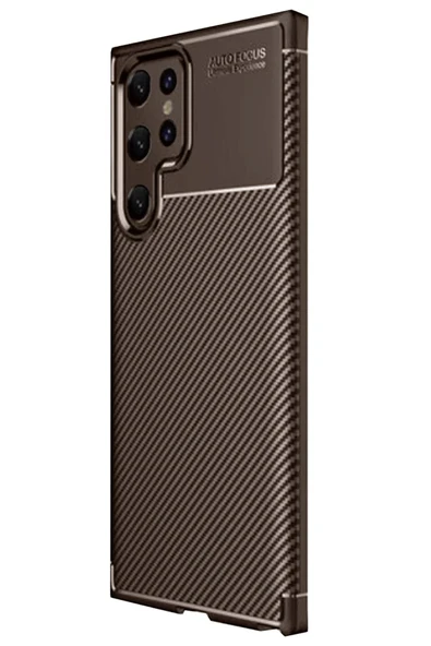 Samsung Galaxy S25 Ultra Kılıf Auto Focus Karbon Kapak - Kahverengi ürün görseli