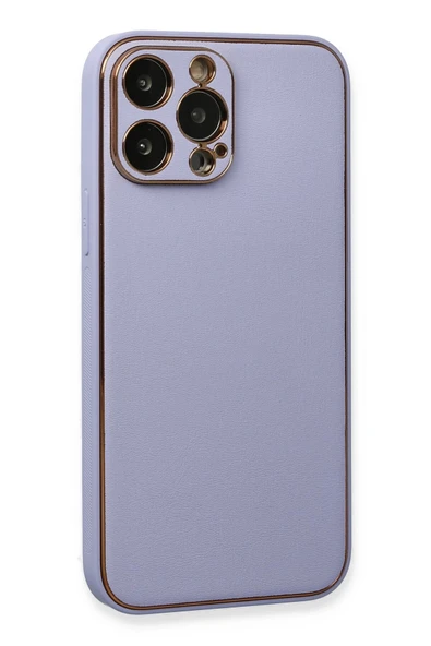 iPhone 13 Pro Kılıf Coco Deri Silikon Kapak - Açık Lila - Resim 3