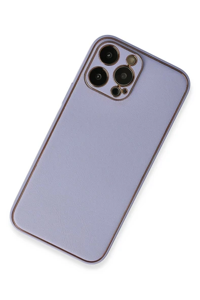 iPhone 13 Pro Kılıf Coco Deri Silikon Kapak - Açık Lila - Resim 2