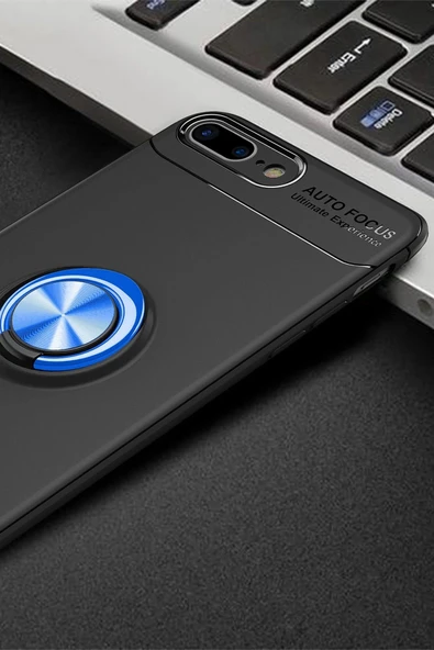 iPhone 7 Plus Kılıf Range Yüzüklü Silikon - Siyah-Mavi - Resim 2