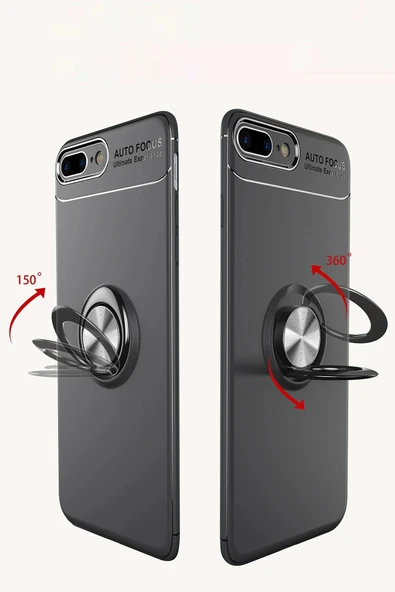 iPhone 7 Plus Kılıf Range Yüzüklü Silikon - Siyah-Mavi - Resim 5