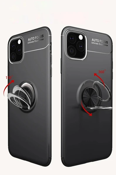iPhone 11 Pro Max Kılıf Range Yüzüklü Silikon - Siyah-Gold - Resim 2