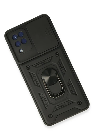 Samsung Galaxy A22 Kılıf Pars Lens Yüzüklü Silikon - Siyah - Resim 3