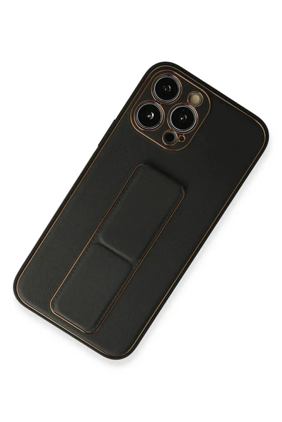 iPhone 13 Pro Kılıf Coco Deri Standlı Kapak - Siyah - Resim 2