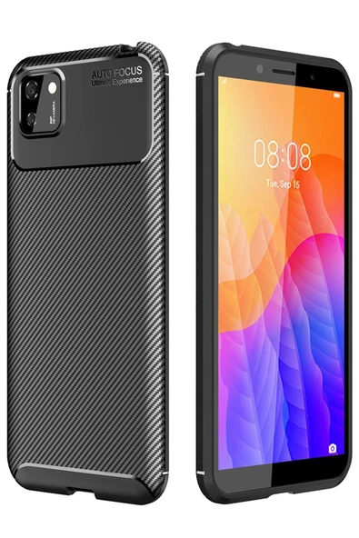 Huawei Y5P Kılıf Auto Focus Karbon Kapak - Siyah ürün görseli