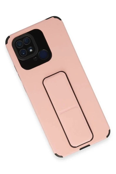 Xiaomi Redmi 10C Kılıf Mega Standlı Silikon - Pudra - Resim 3