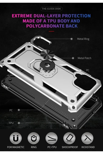 Samsung Galaxy A22 Kılıf Sofya Yüzüklü Silikon Kapak - Gümüş - Resim 5