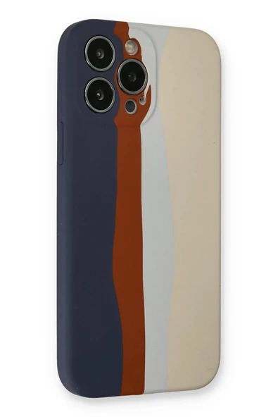 iPhone 13 Pro Kılıf Ebruli Lansman Silikon - Lacivert-Krem - Resim 3