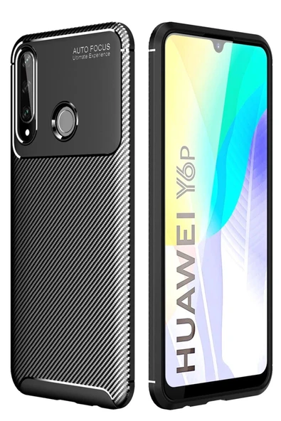 Huawei Y6P Kılıf Auto Focus Karbon Kapak - Siyah ürün görseli