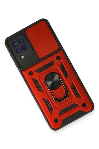 Samsung Galaxy A22 Kılıf Pars Lens Yüzüklü Silikon - Kırmızı - Resim 3