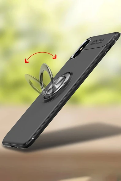 iPhone XS Max Kılıf Range Yüzüklü Silikon - Siyah-Kırmızı - Resim 3