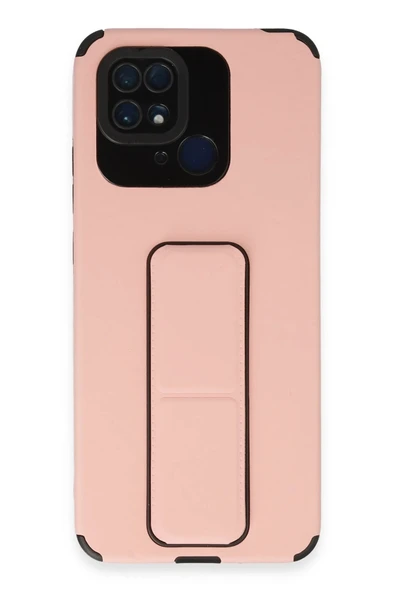 Xiaomi Redmi 10C Kılıf Mega Standlı Silikon - Pudra - Resim 2