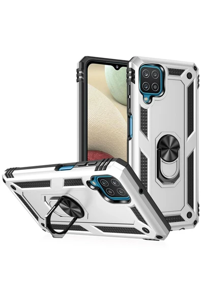 Samsung Galaxy A22 Kılıf Sofya Yüzüklü Silikon Kapak - Gümüş - Resim 2