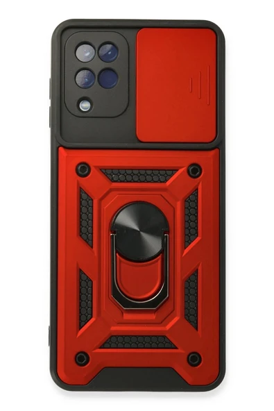 Samsung Galaxy A22 Kılıf Pars Lens Yüzüklü Silikon - Kırmızı ürün görseli