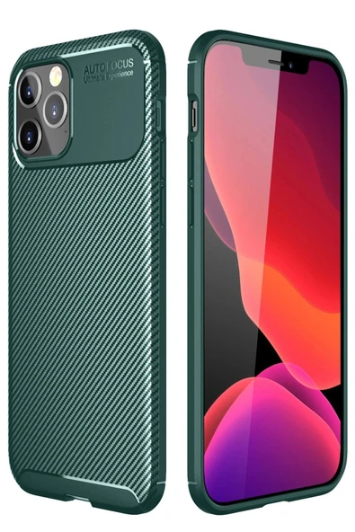 iPhone 11 Pro Kılıf Auto Focus Karbon Kapak - Yeşil ürün görseli