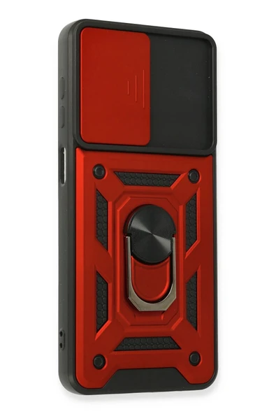 Samsung Galaxy A22 Kılıf Pars Lens Yüzüklü Silikon - Kırmızı - Resim 2