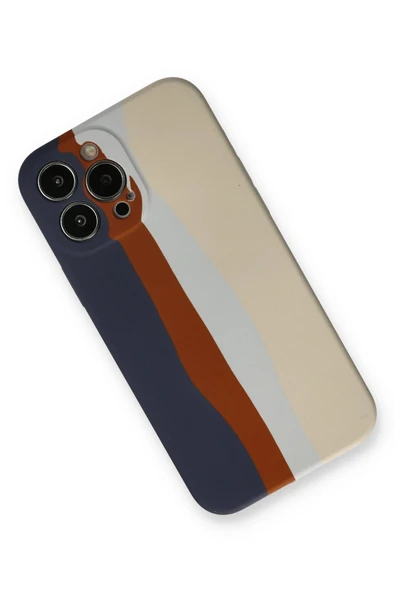 iPhone 13 Pro Kılıf Ebruli Lansman Silikon - Lacivert-Krem - Resim 2