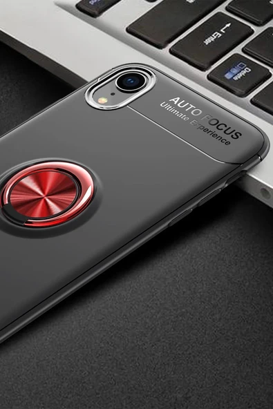 iPhone XR Kılıf Range Yüzüklü Silikon - Siyah-Kırmızı - Resim 3