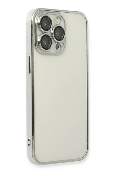 iPhone 13 Pro Kılıf Lensli Silikon - Gümüş - Resim 3