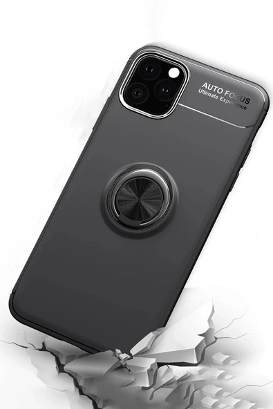 iPhone 11 Pro Max Kılıf Range Yüzüklü Silikon - Siyah-Gold - Resim 3