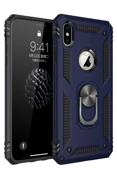 iPhone XS Max Kılıf Sofya Yüzüklü Silikon Kapak - Lacivert ürün görseli