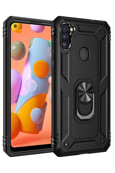 Samsung Galaxy A11 Kılıf Sofya Yüzüklü Silikon Kapak - Siyah ürün görseli